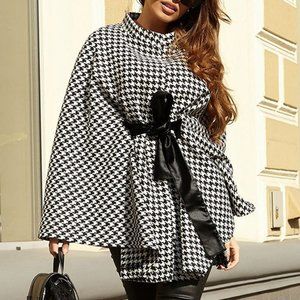 JESSIEANNA Houndstooth Tie Waist Trench Coat | Fall 2023